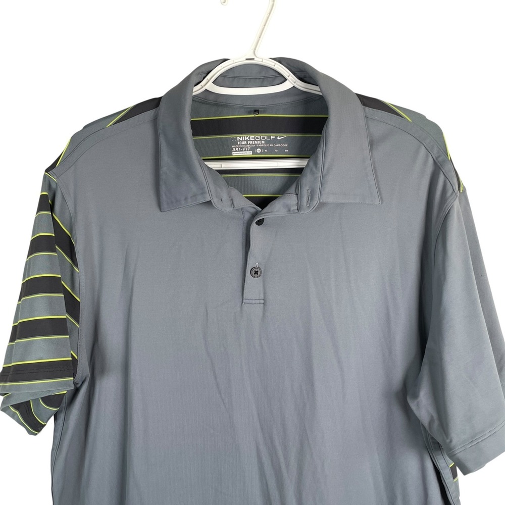 Nike Golf Mens Tour Premium Golf Polo Shirt XL Gray Striped Sleeve Stretch *read